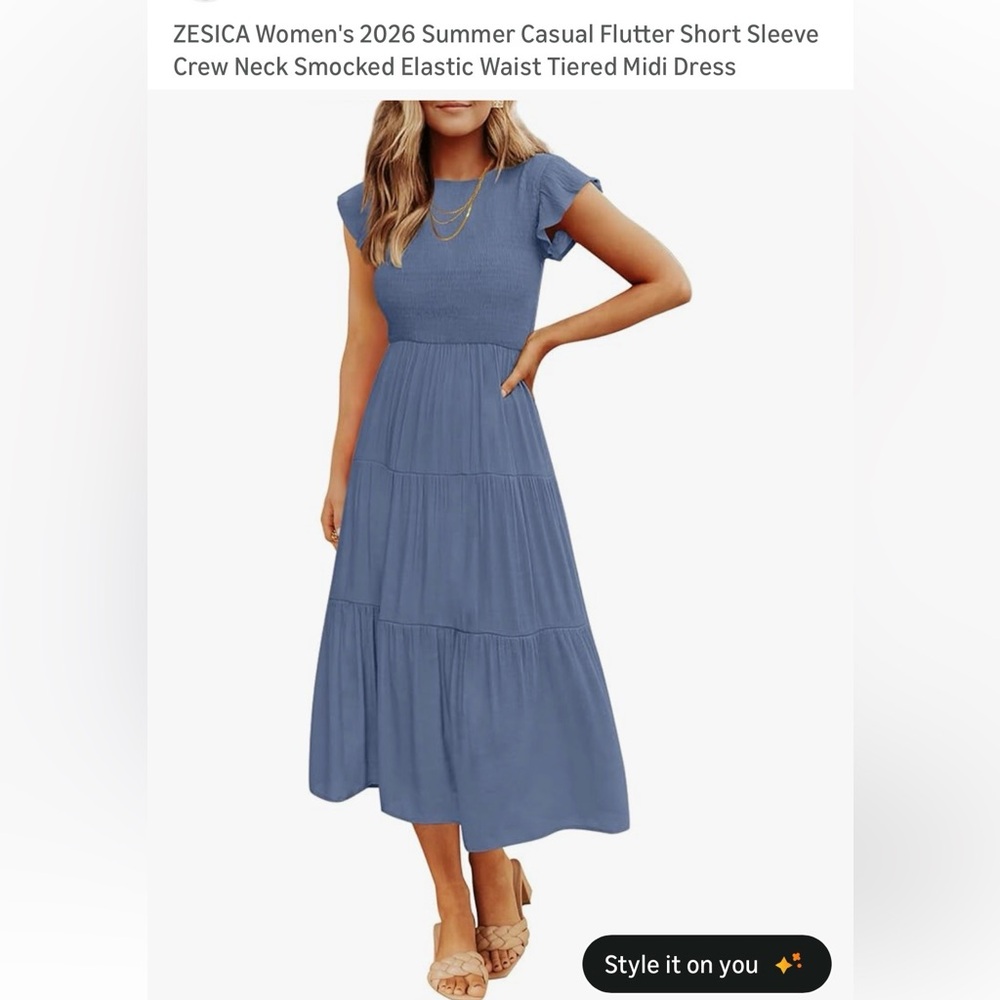 ZESICA Women's Blue Flutter Sleeve Midi Dress